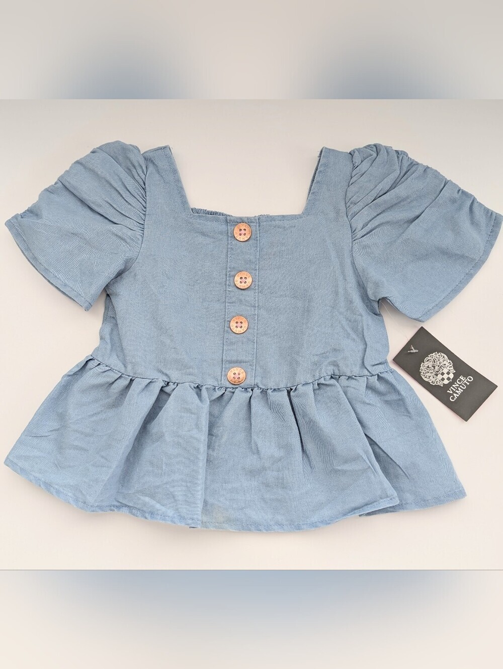 NWT Vince Camuto Kids (Sz 4) Lightweight Puff-Sleeve Peplum Top/Blouse w/Accents